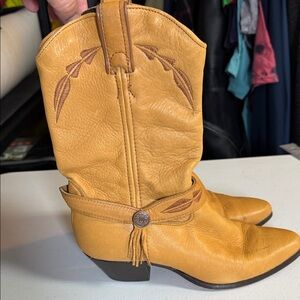 Laredo Womens Tan Leather Western Cowboy Boots Star Embroidery Fringe 6.5M